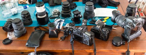 Her har jeg pakket ut det meste av det utstyret jeg skal velge blant